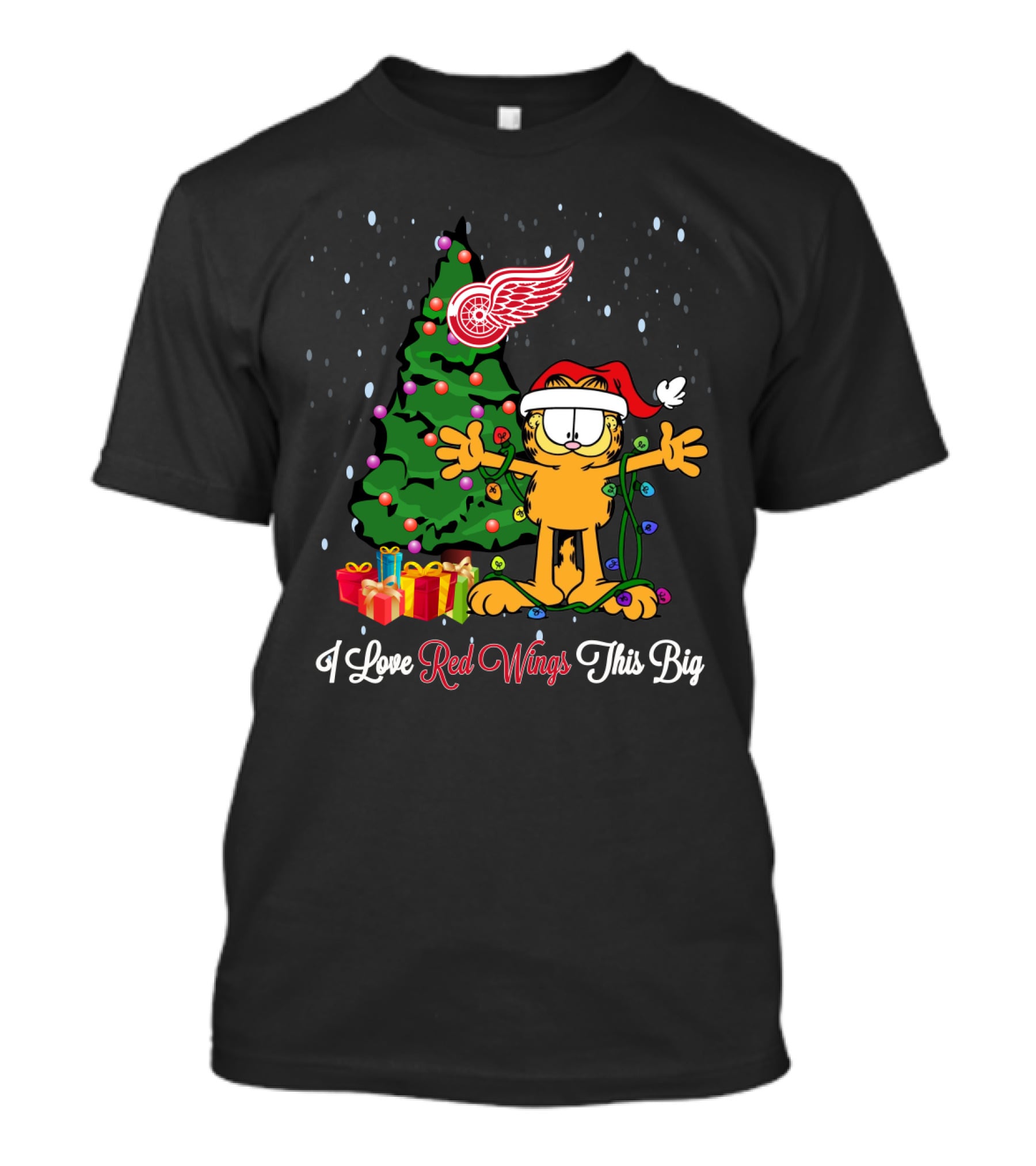Garfield Christmas I Love Detroit Red Wings Holiday T-Shirt