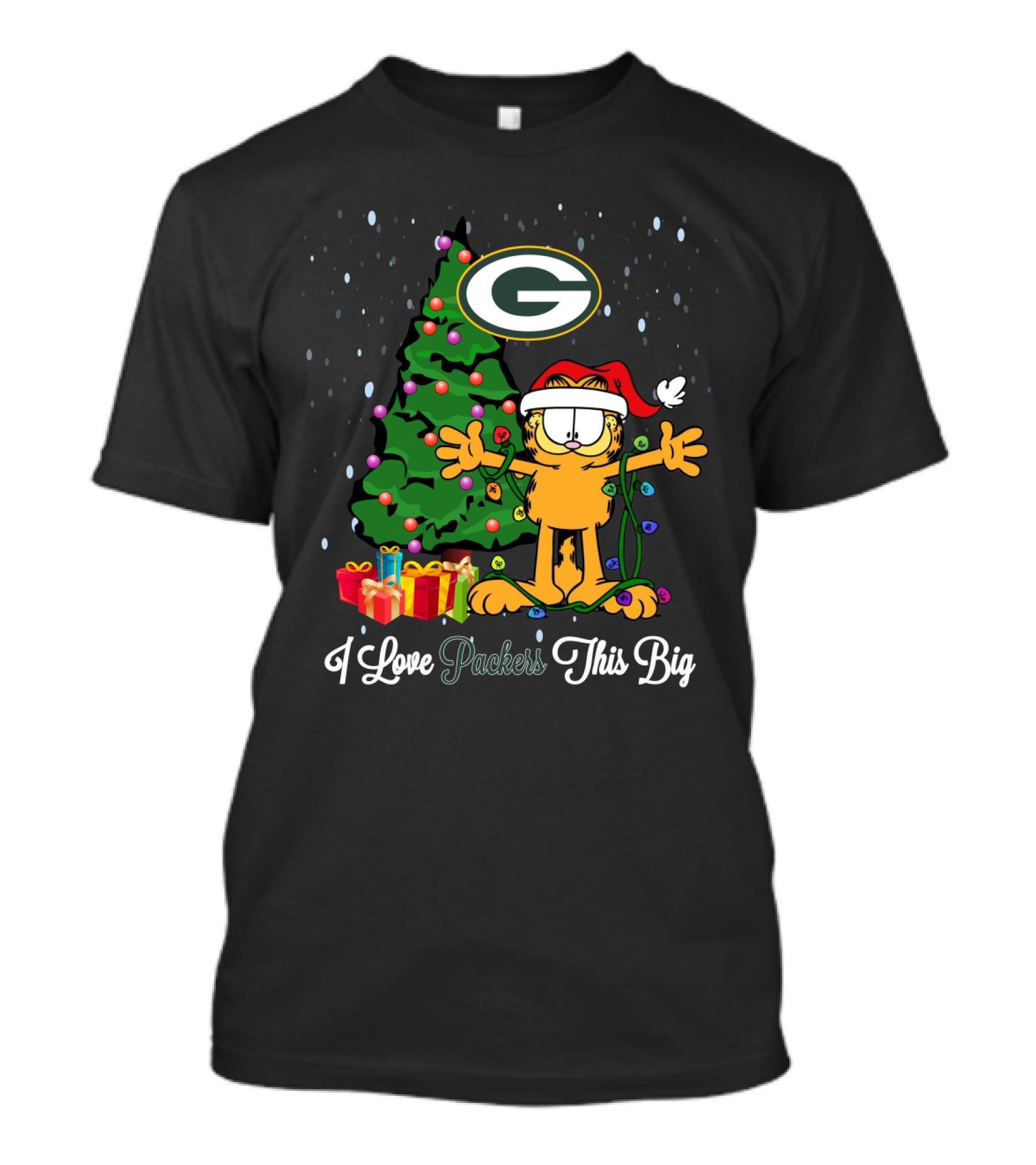 I Love Packers This Big Garfield Christmas Tree Green Bay Packers T-Shirt