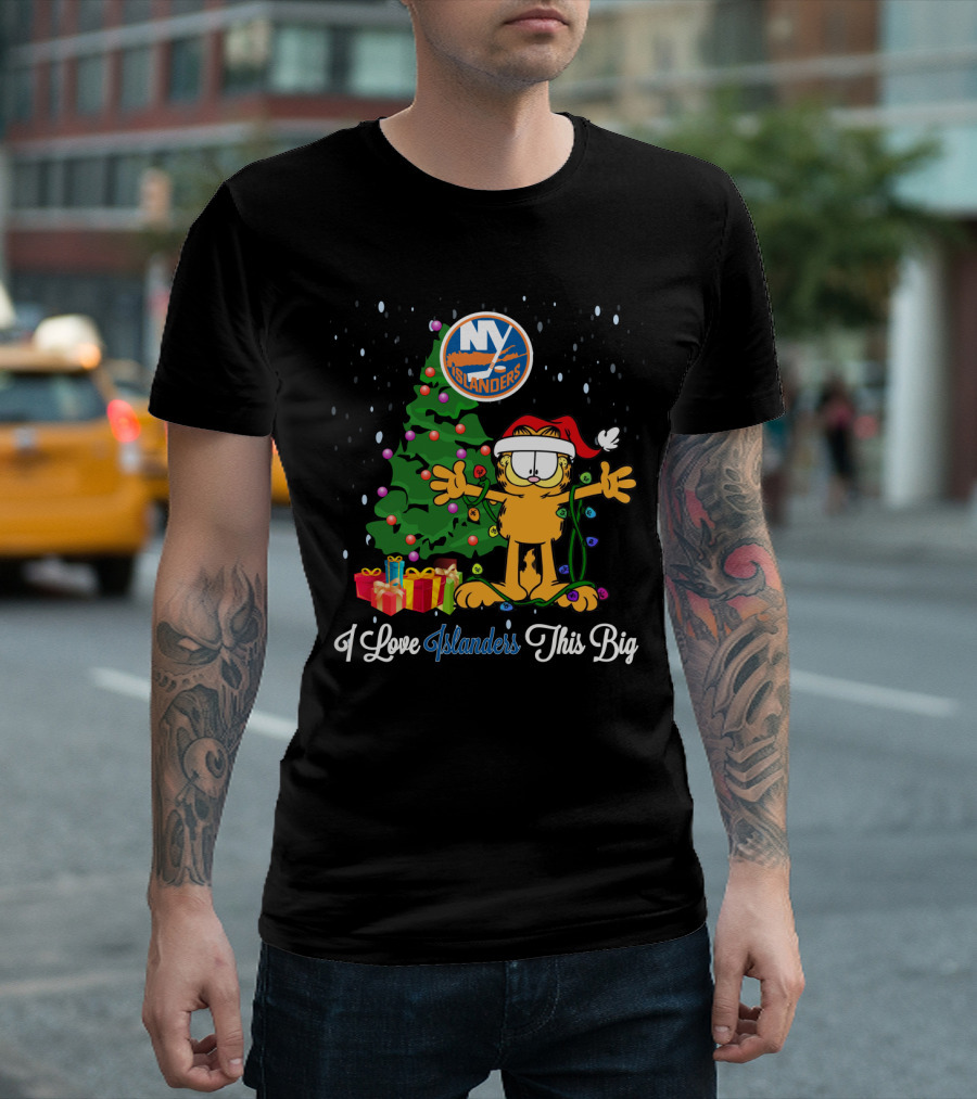 Garfield Christmas with New York Islanders Tree I Love Islanders This Big T-Shirt