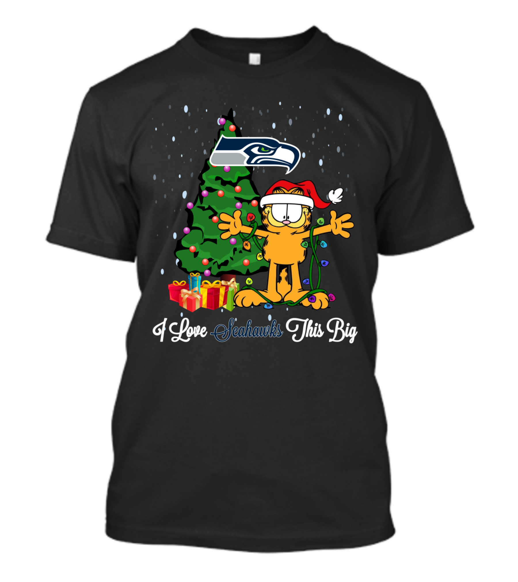 Xmas For Garfield Cat I Love Seahawks This Big Seattle Seahawks Fans T-Shirt