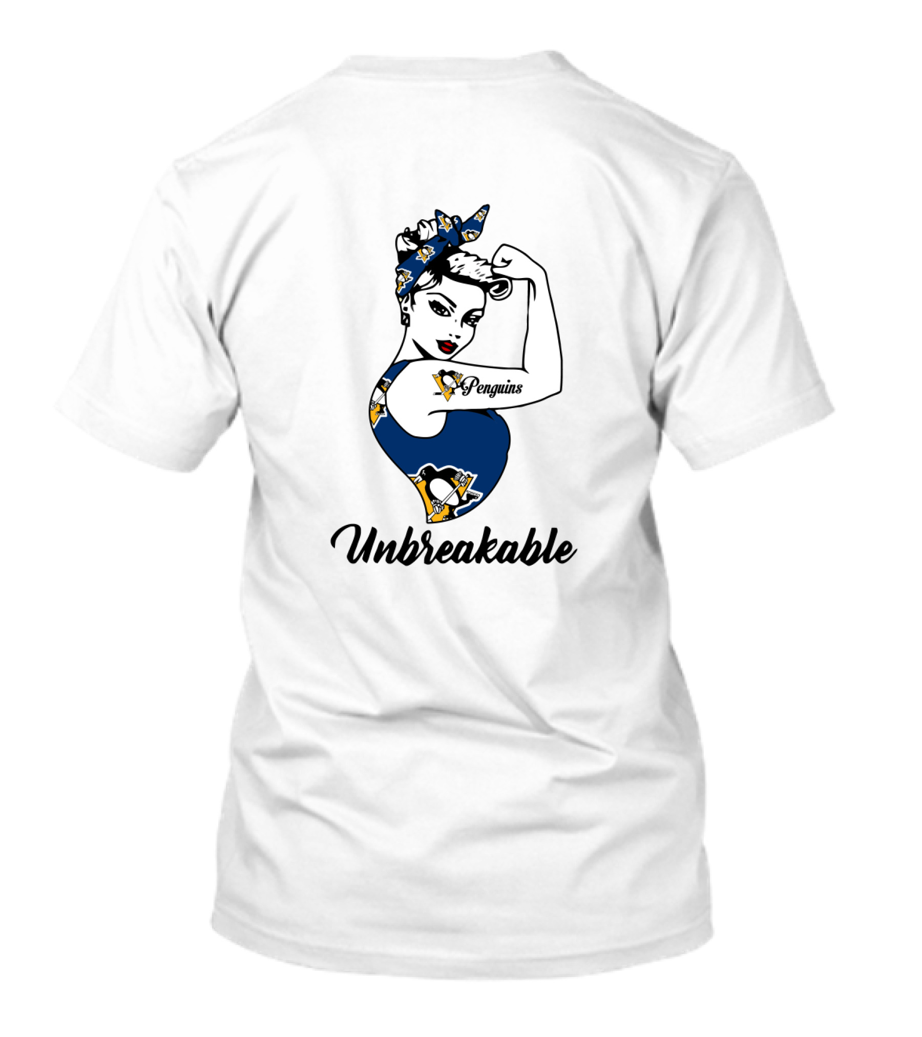 Unbreakable Pittsburgh Penguins Strong Girl With Logo Tattoo T-Shirt