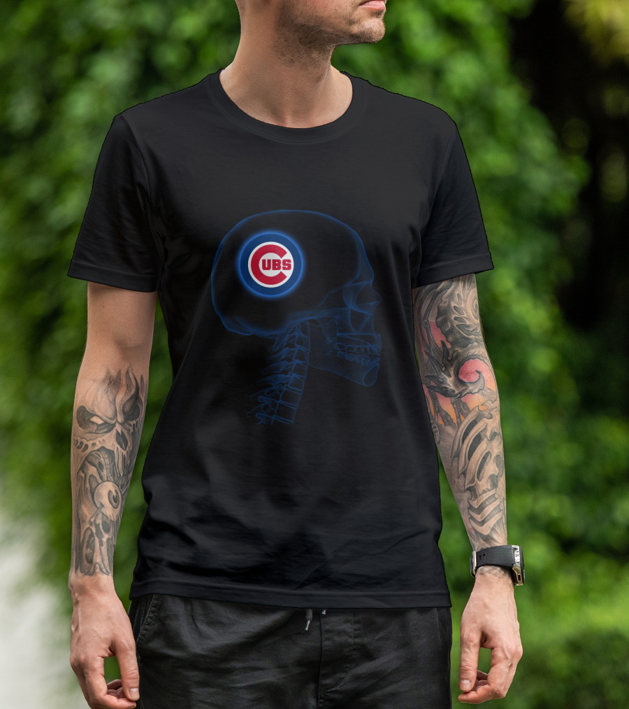 Chicago Cubs Logo Integrated In Brain X-Ray Skeleton T-Shirt