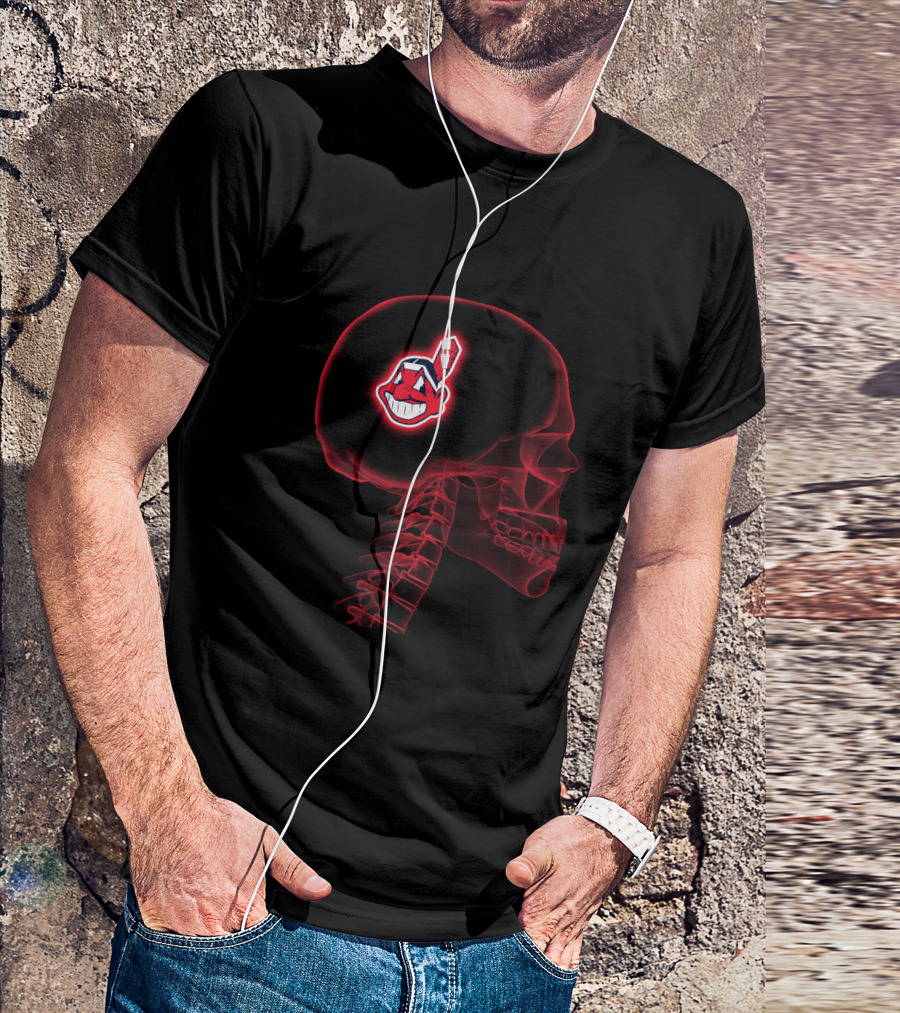 Cleveland Indians Chief Wahoo Logo In Skull X-Ray Brain T-Shirt