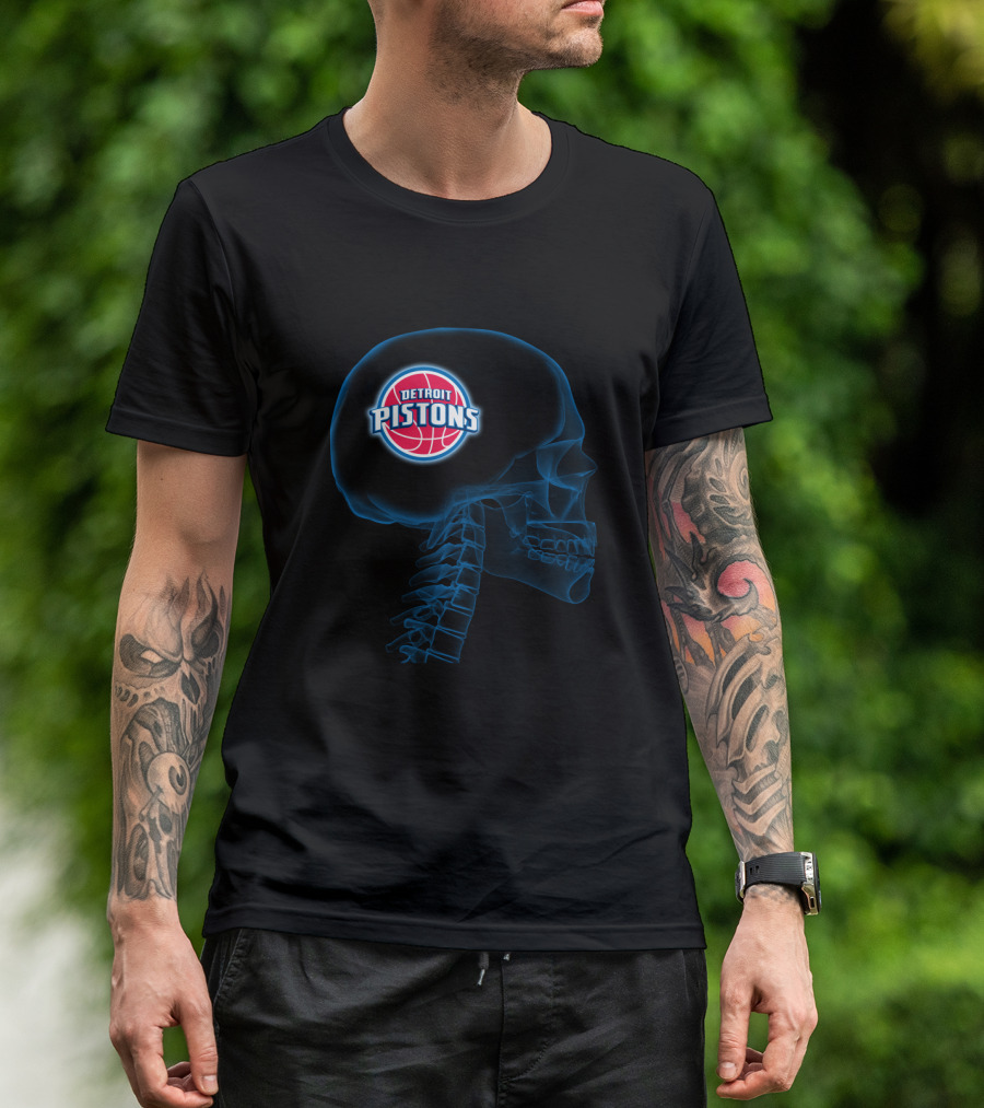 Detroit Pistons Brain X-Ray Halloween Skull Theme T-Shirt