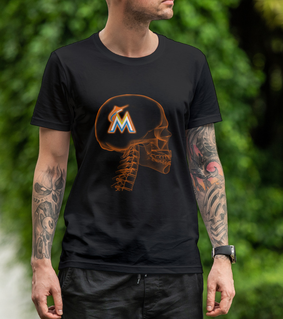 Miami Marlins Brain X-Ray Skeleton T-Shirt