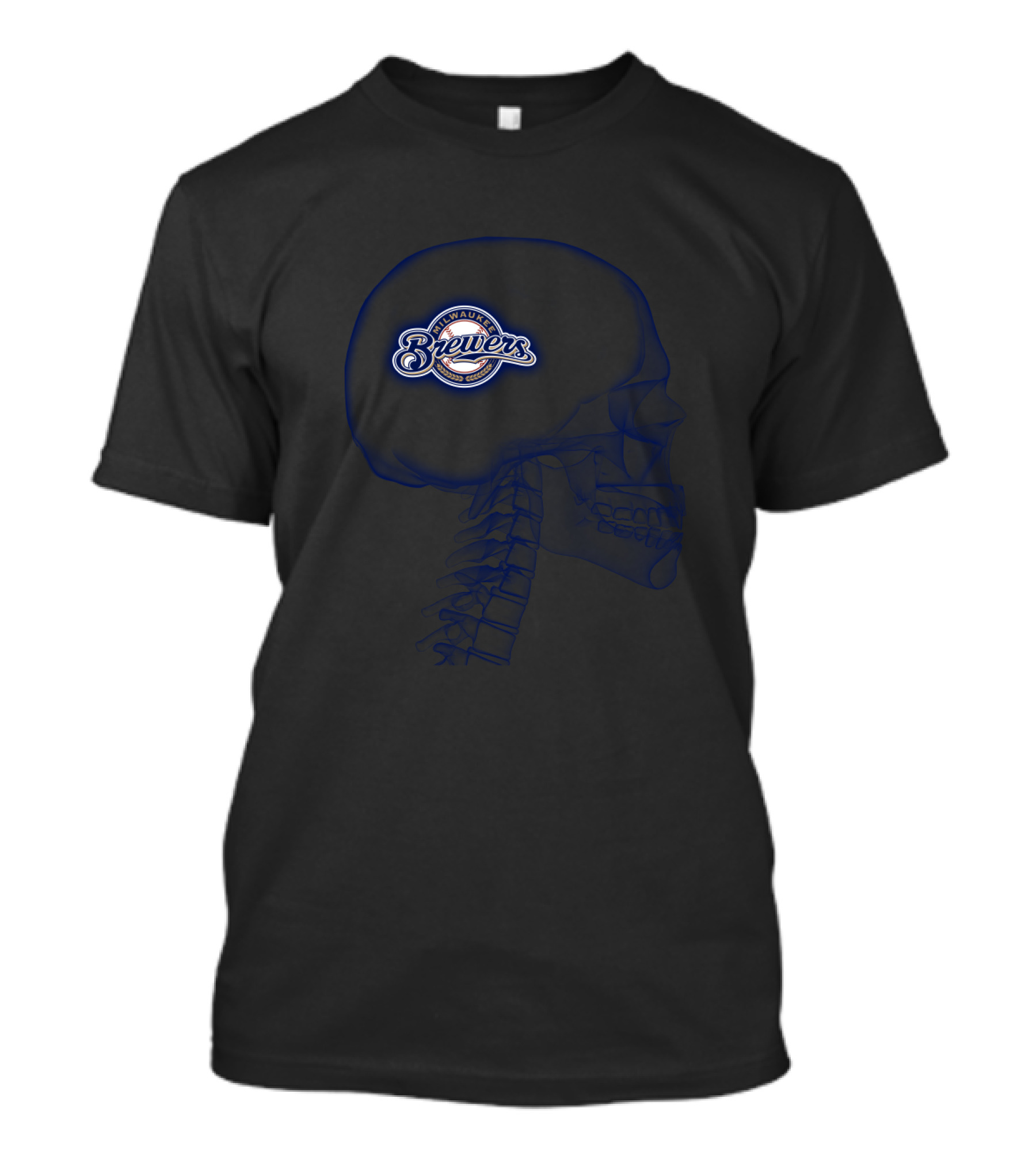 Milwaukee Brewers Logo Inside Human Skull Outline T-Shirt