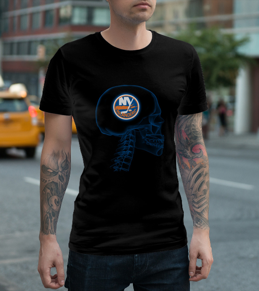 New York Islanders Logo Inside Skull Brain X-Ray T-Shirt