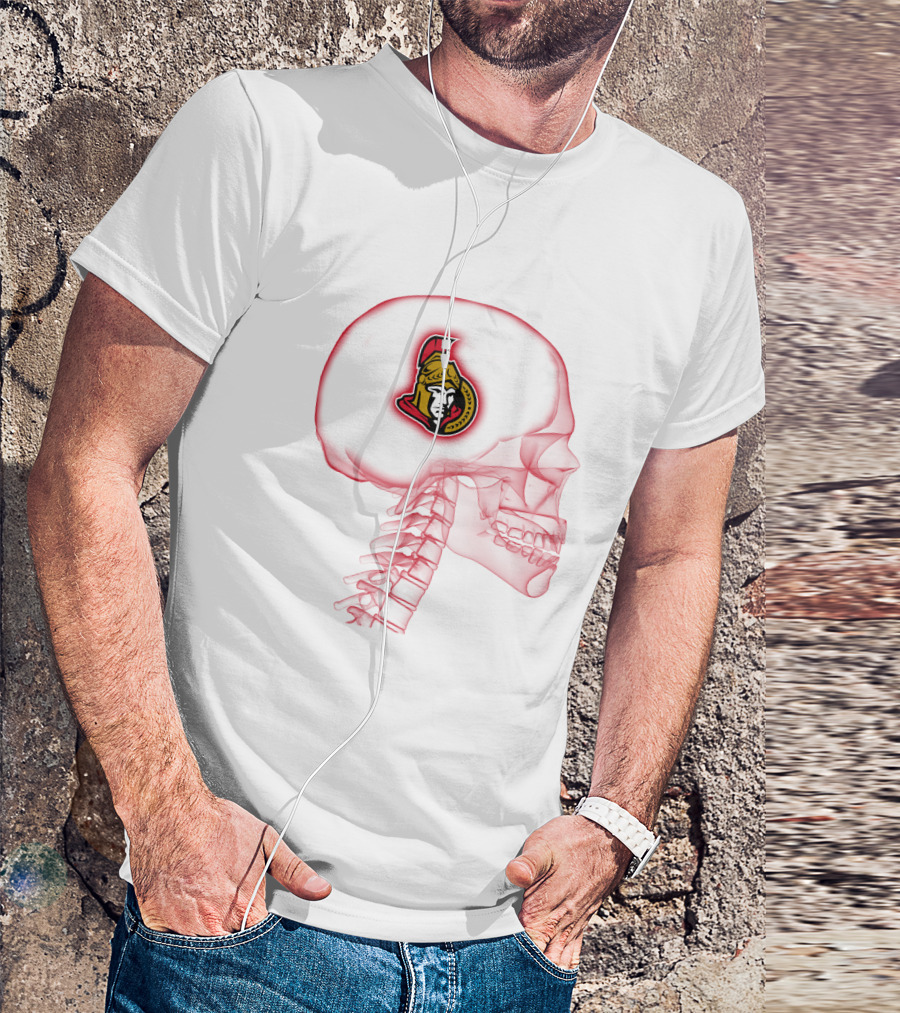 Ottawa Senators Logo Inside Skull Brain Outline T-Shirt