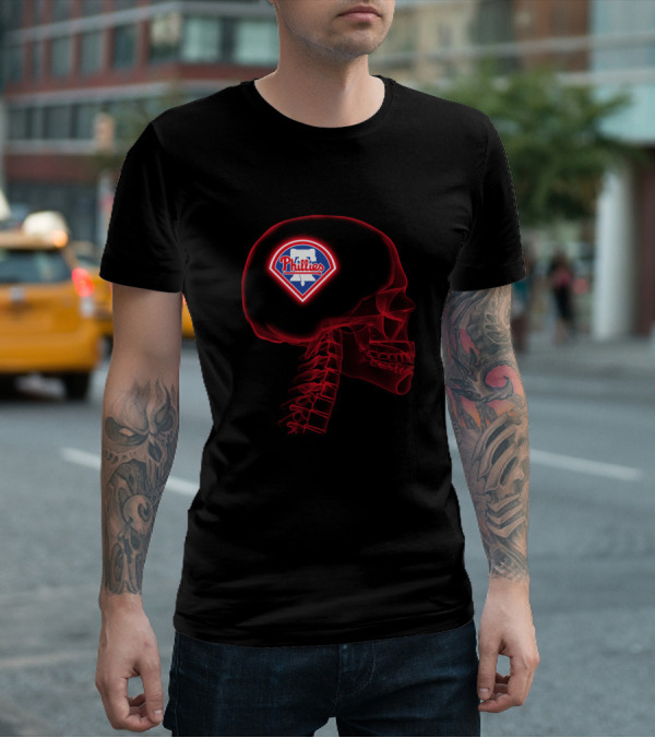 Philadelphia Phillies Logo Embedded In Mind Skull T-Shirt