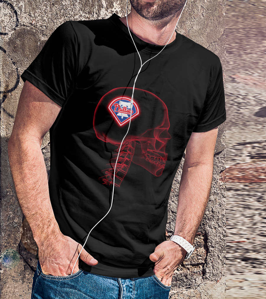 Philadelphia Phillies Logo Embedded In Mind Skull T-Shirt
