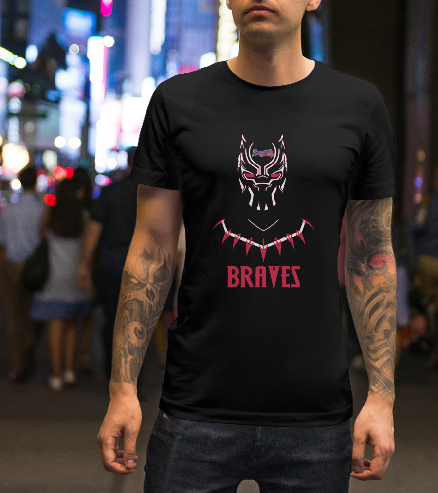 Braves Black Panther Mask With Atlanta Braves Logo Fans T-Shirt
