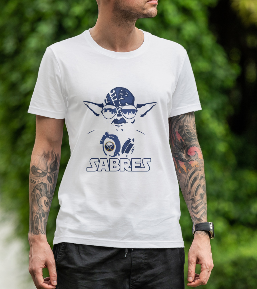 Yoda Wearing Sunglasses With Buffalo Sabres Logo In Star Wars T-Shirt
