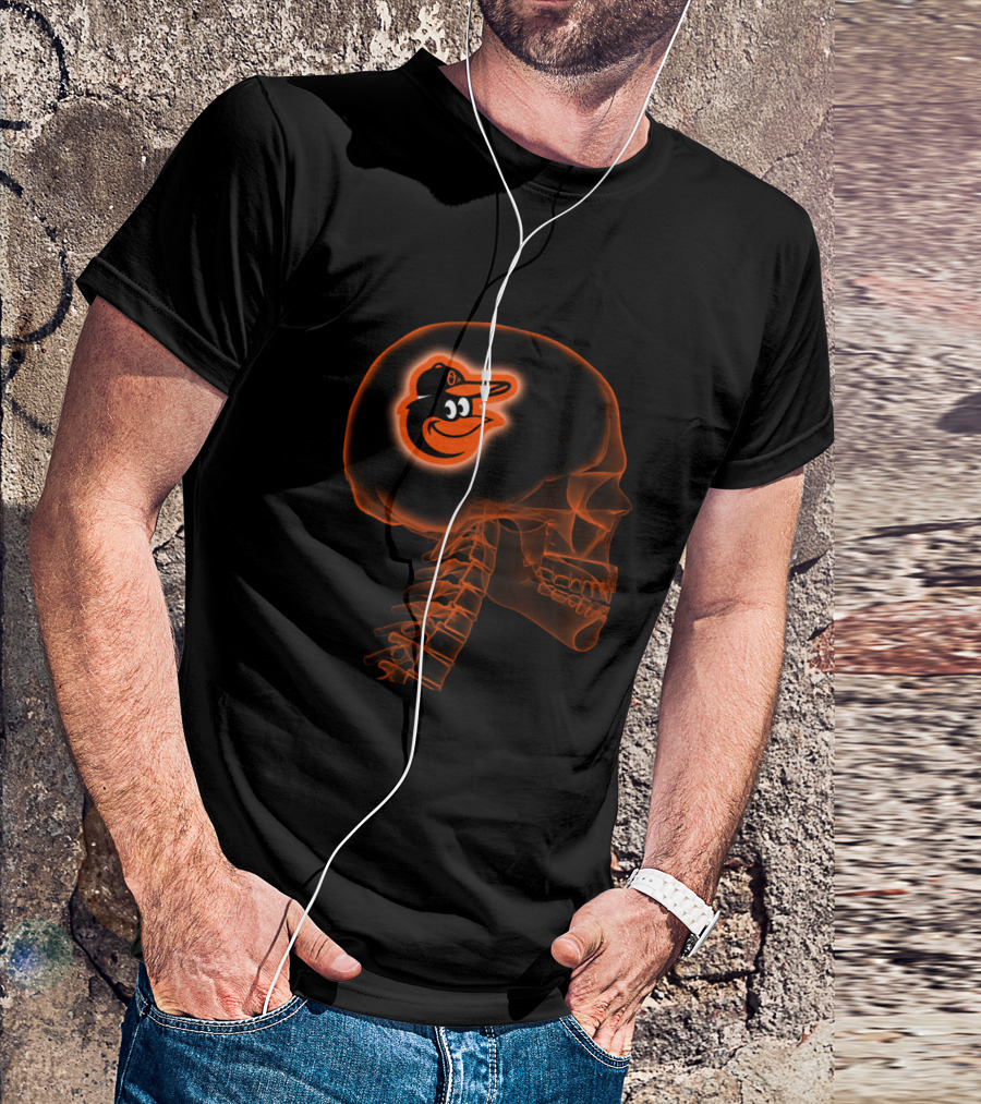 Baltimore Orioles Baseball Logo Inside Human Skull Brain X-Ray T-Shirt
