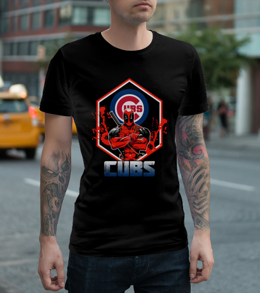 Deadpool Cubs Baseball Fan Fusion Featuring Iconic Chicago Cubs T-Shirt