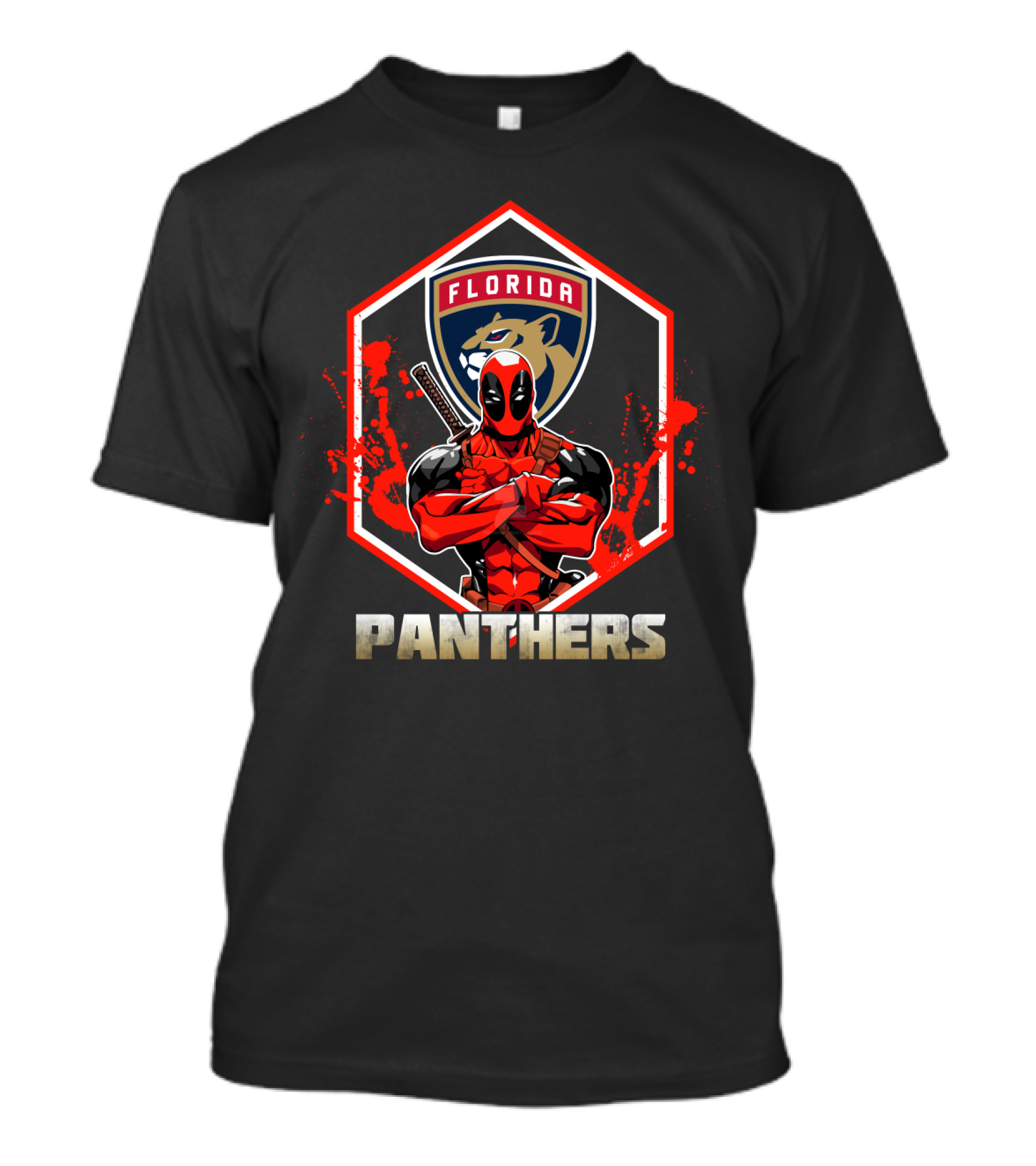 Deadpool Florida Panthers Crossover Featuring Iconic Character And NHL T-Shirt