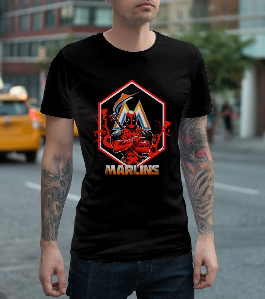 Deadpool Miami Marlins Baseball Fans Crossover T-Shirt