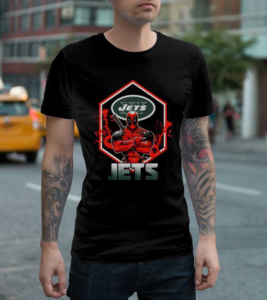 Deadpool New York Jets Nfl Logo Crossover T-Shirt