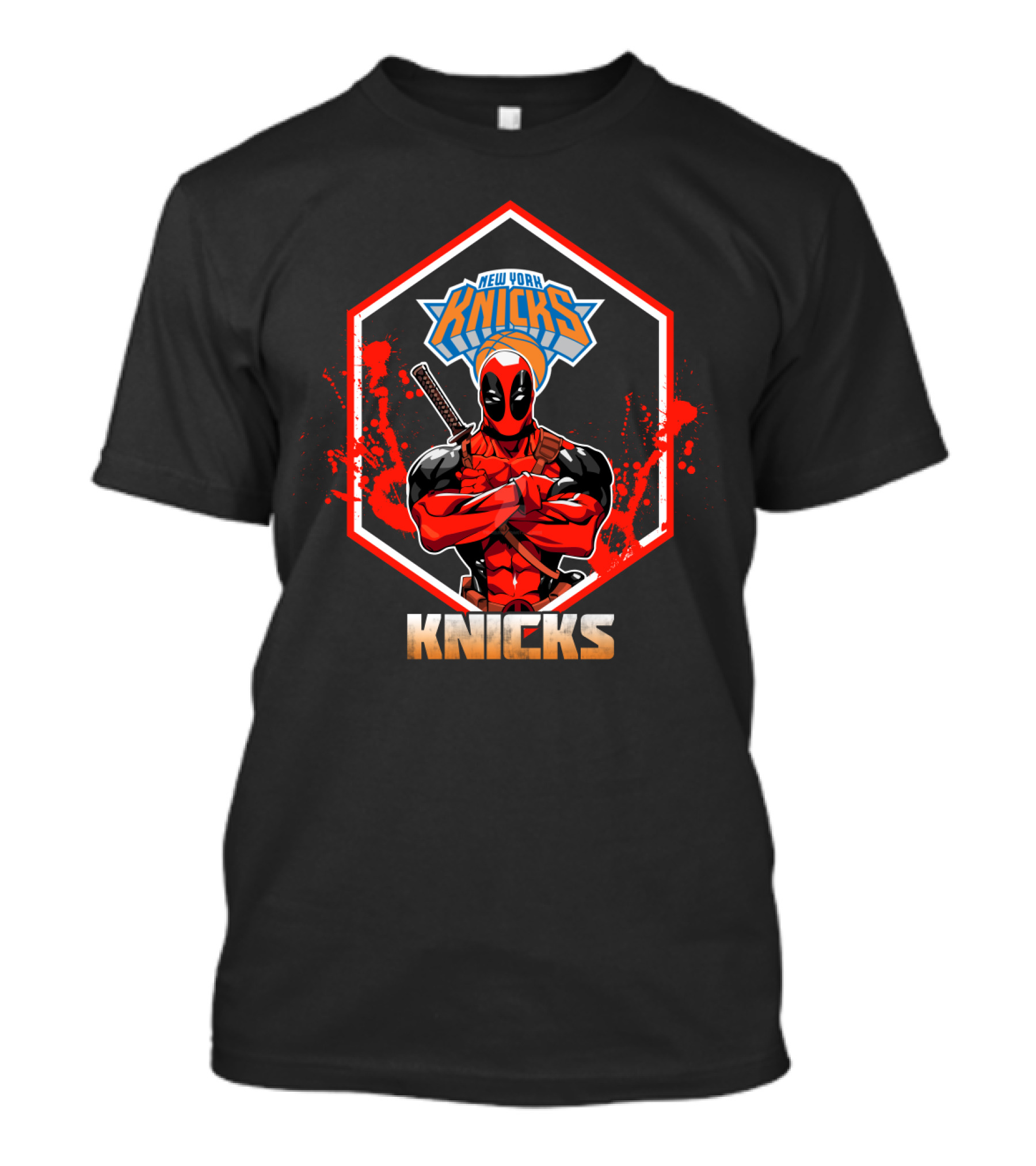 Deadpool With New York Knicks Logo And Sword T-Shirt