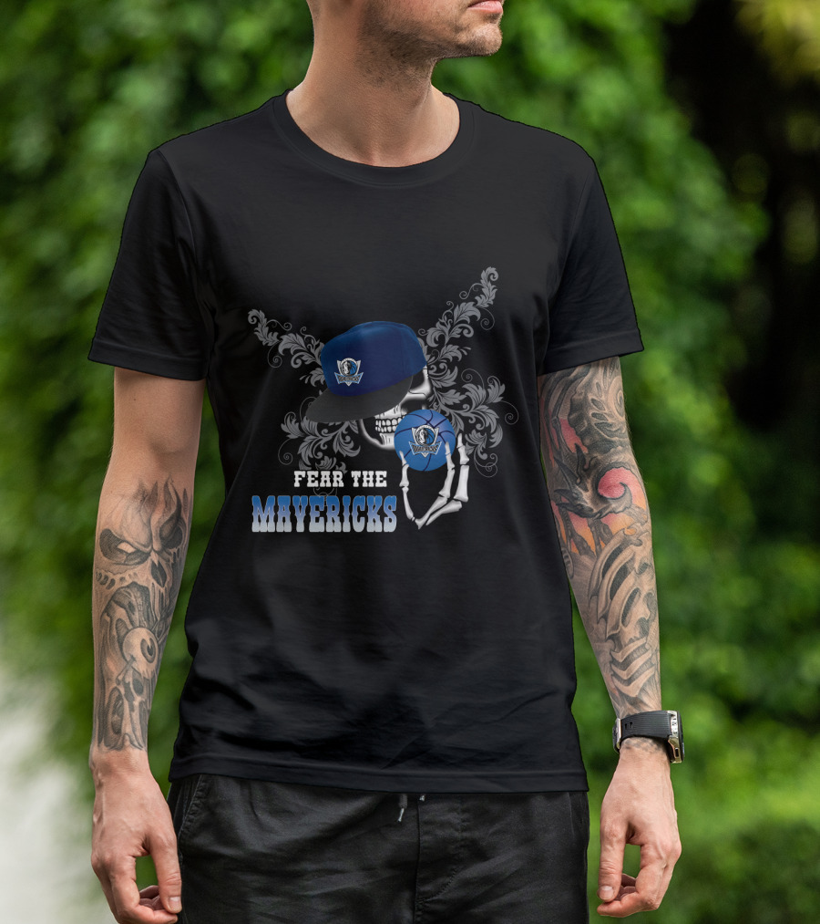 Fear The Mavericks Skull Holding Cap With Dallas Mavericks T-Shirt