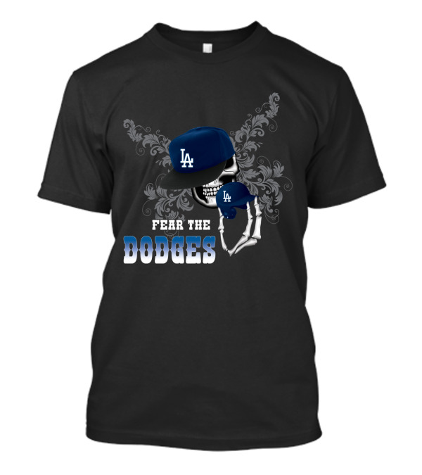 LA Dodgers Skull Cap Graphic Fear The Dodgers T-Shirt