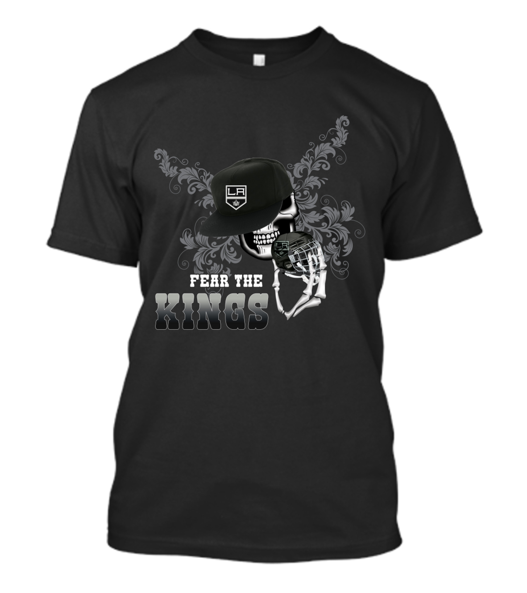 Fear The LA Kings Skull With Hockey Helmet And Cap T-Shirt