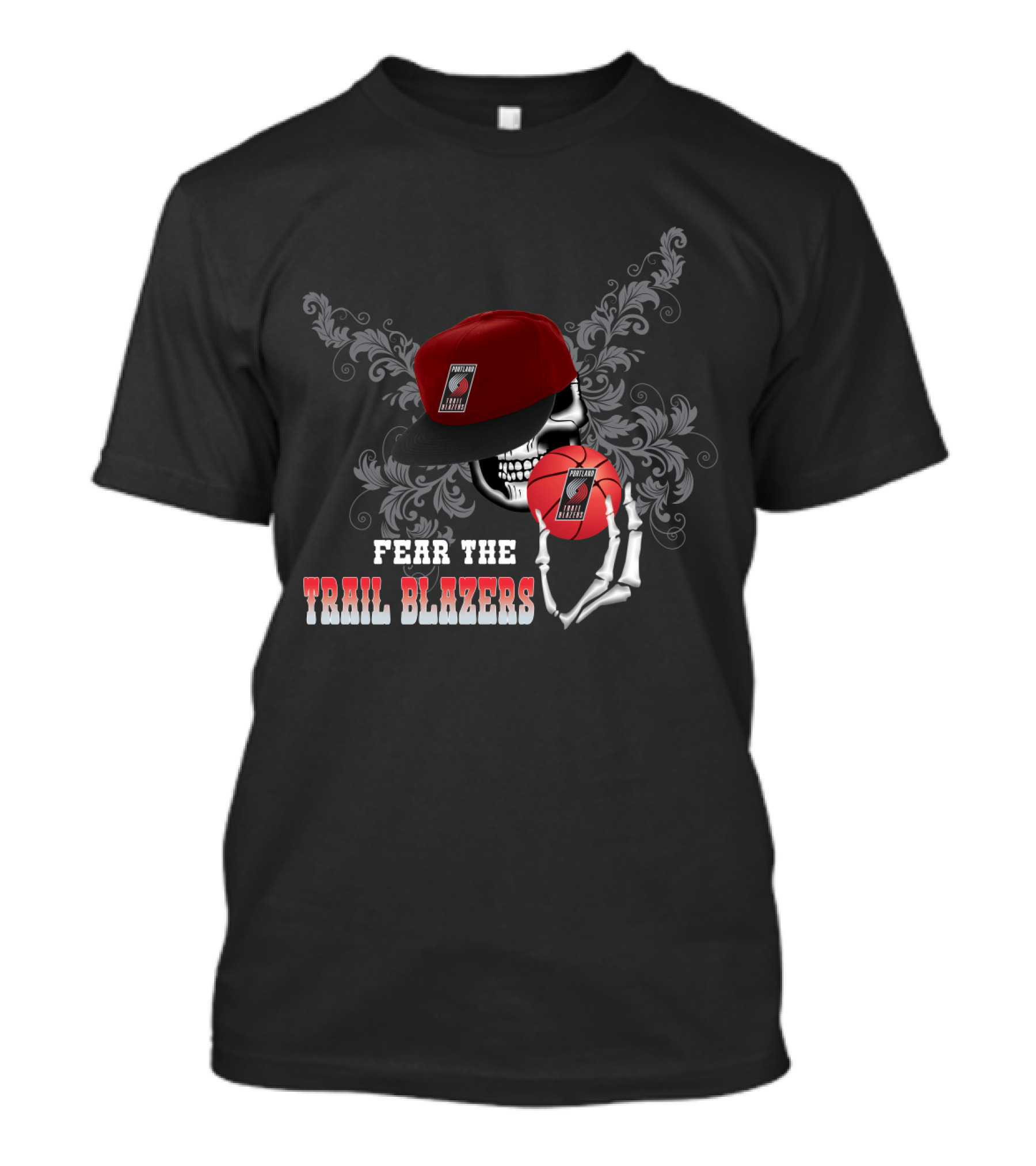 Fear The Trail Blazers Skull With Hat And Basketball T-Shirt