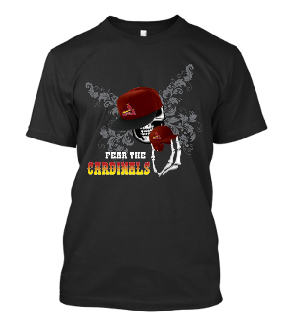 Fear The St. Louis Cardinals Skull With Red Cap And Stylized Floral T-Shirt