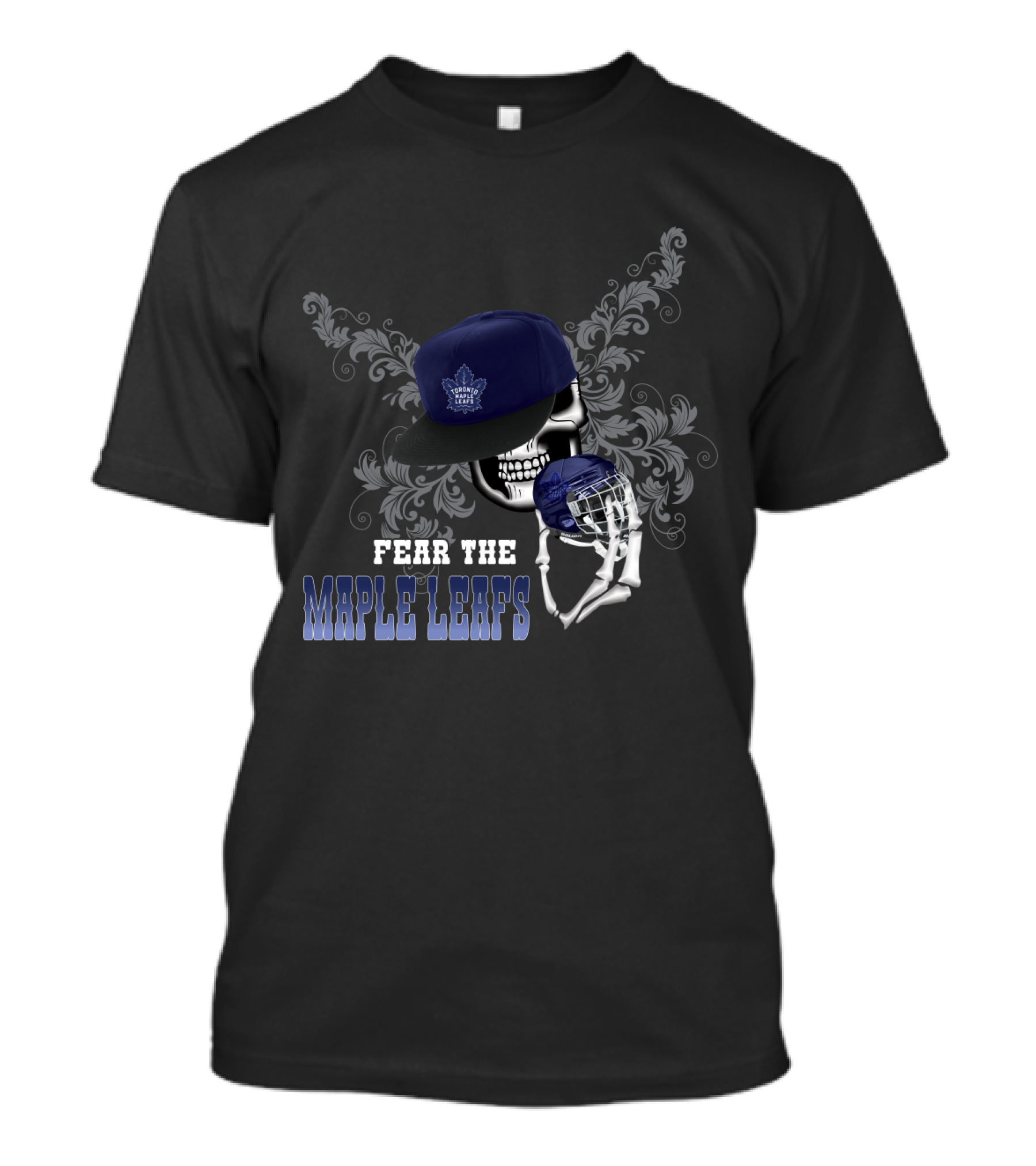Fear The Toronto Maple Leafs Skull With Hat And Hockey Helmet T-Shirt