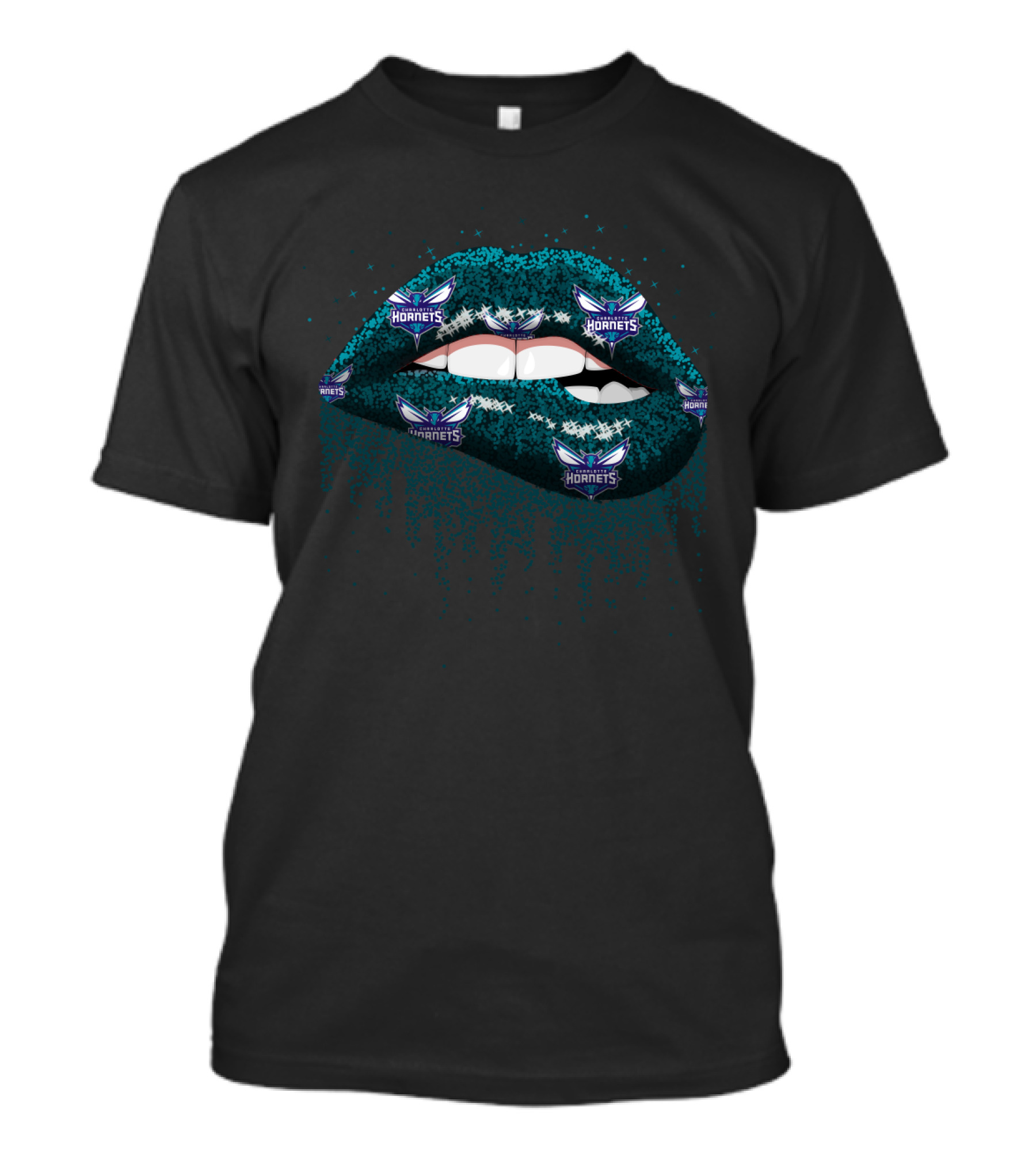 Glitter Lips Charlotte Hornets Logo Sparkle Fans T-Shirt