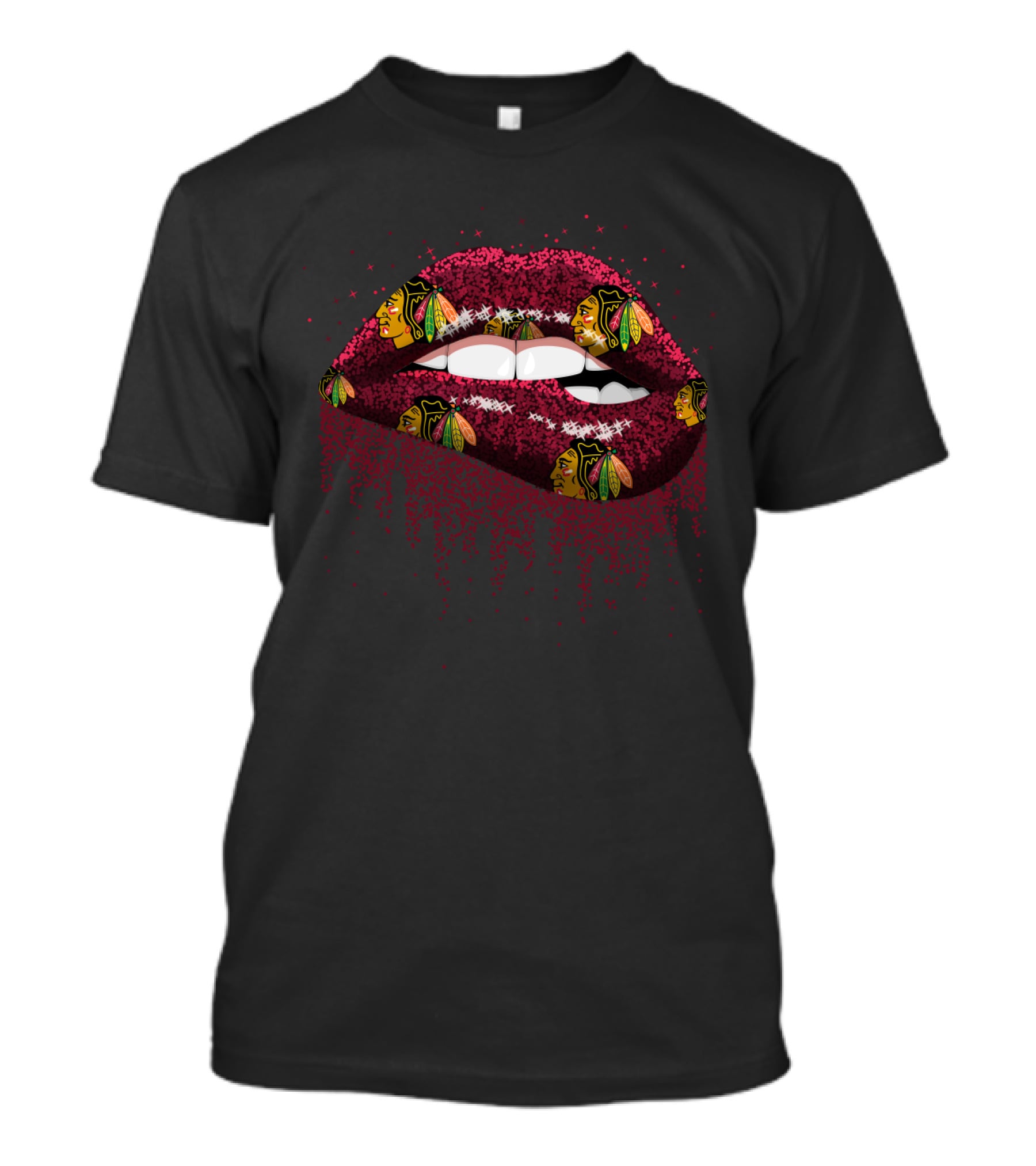 Chicago Blackhawks Glitter Lips Fashion For Fans T-Shirt