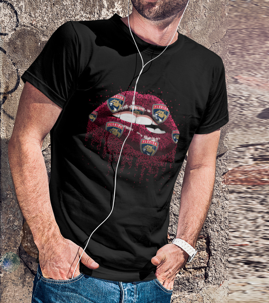 Florida Panthers Glitter Lips Fan Art With Team T-Shirt