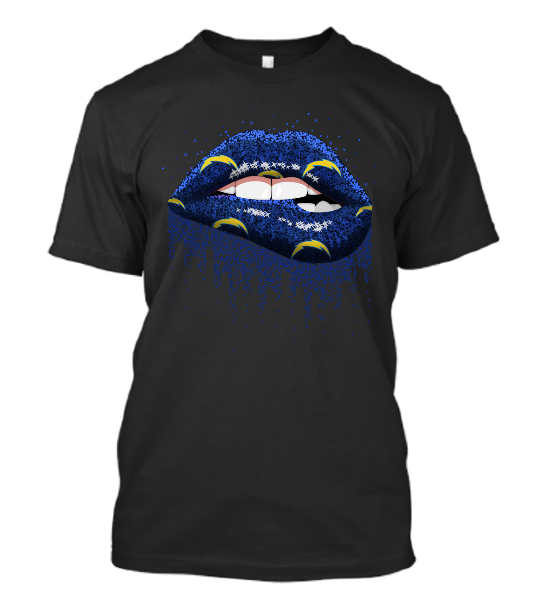Glitter Lips Blue Sparkle With Chargers Bolt Pattern For Los Angeles Fans T-Shirt