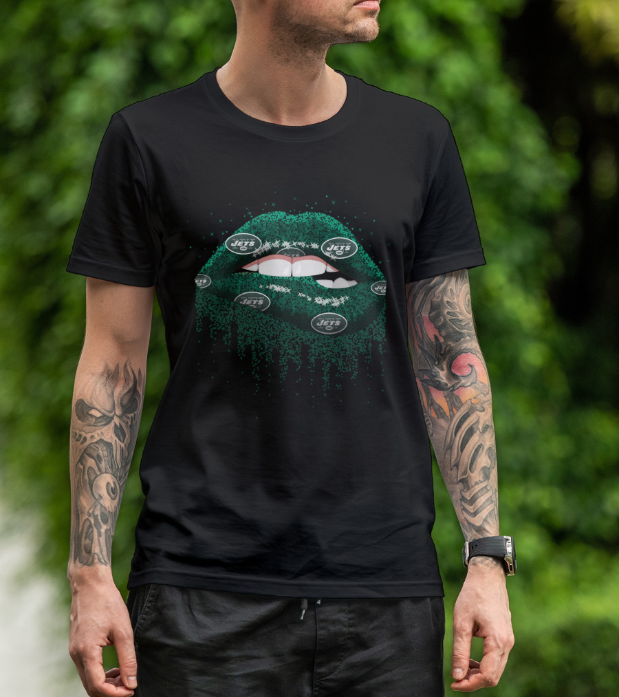 Glitter Lips New York Jets Football Fans Sparkle Style T-Shirt