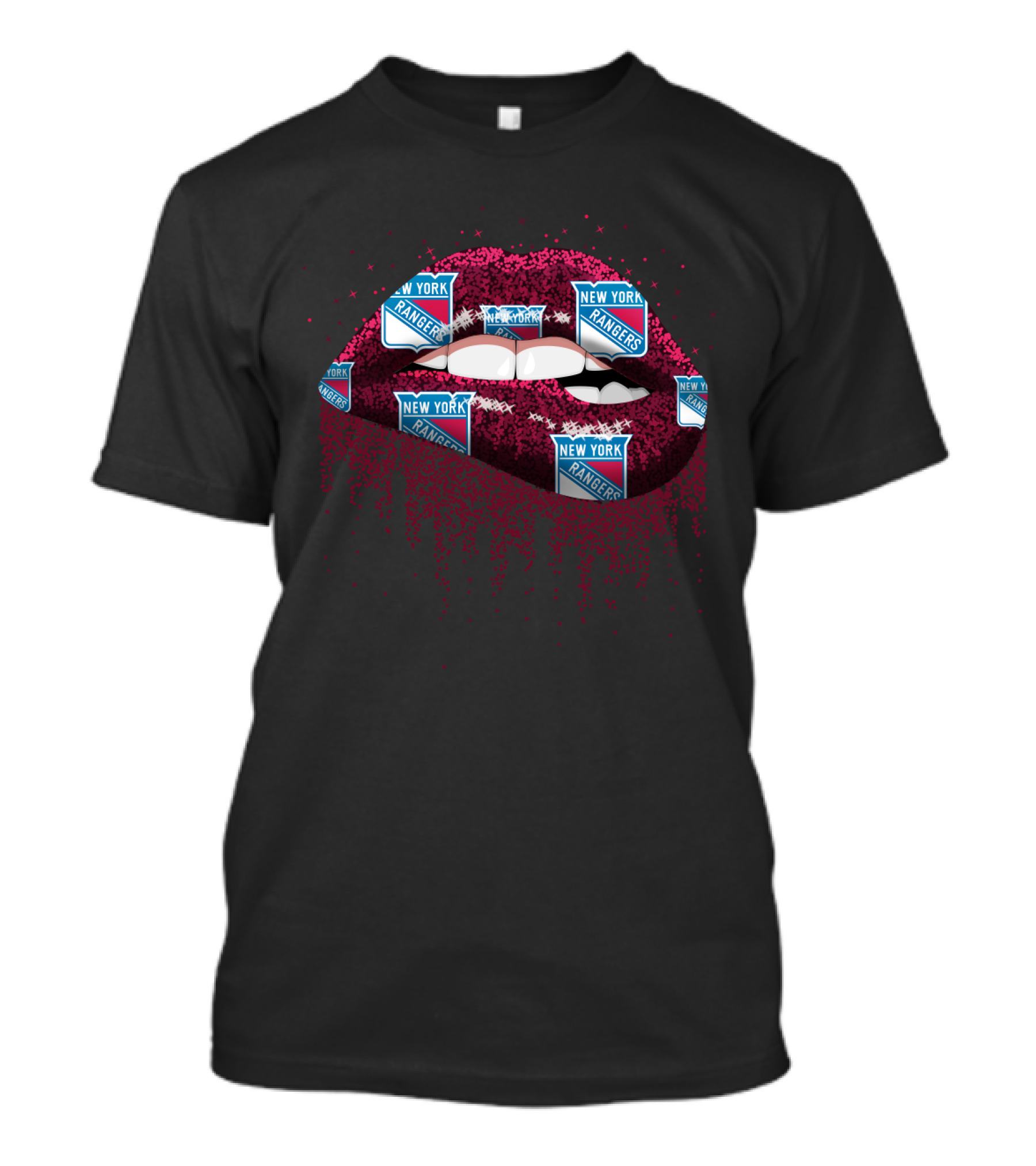 New York Rangers Glitter Lips Sparkle NHL Logo Fan T-Shirt