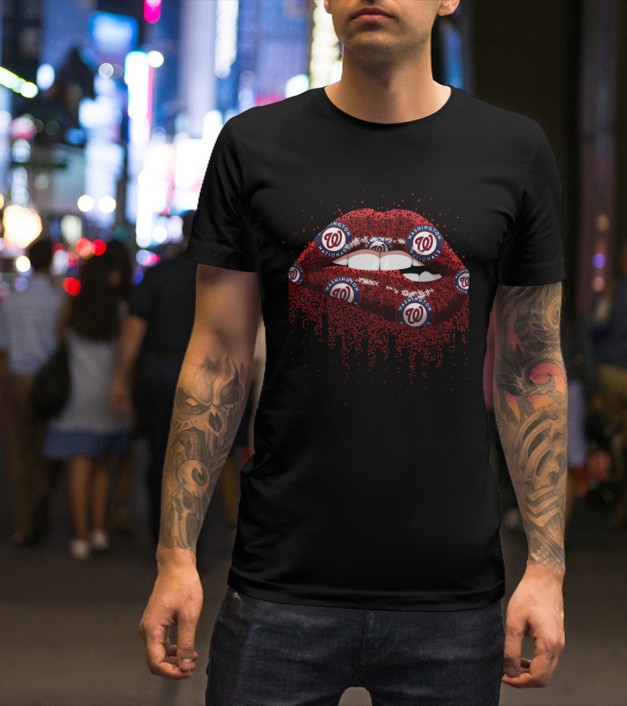 Sparkling Glitter Lips With Washington Nationals Logo For Fans T-Shirt