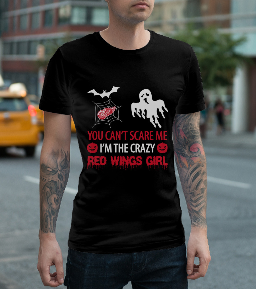 You Can't Scare Me I'm The Crazy Red Wings Girl Halloween Ghost Bat Spiderweb T-Shirt