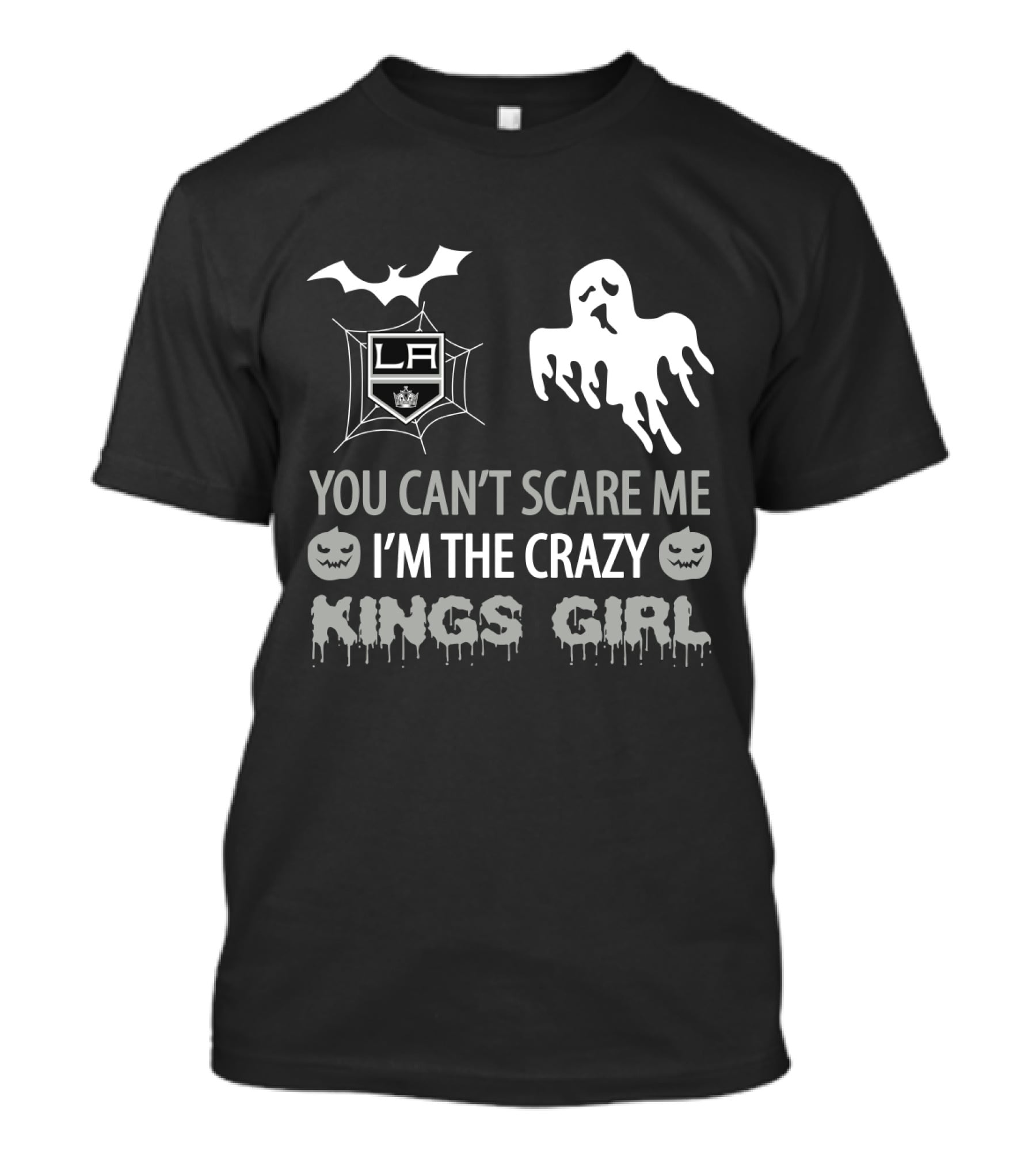 You Can't Scare Me I'm The Crazy Los Angeles Kings Girl Halloween Ghost And Pumpkin T-Shirt