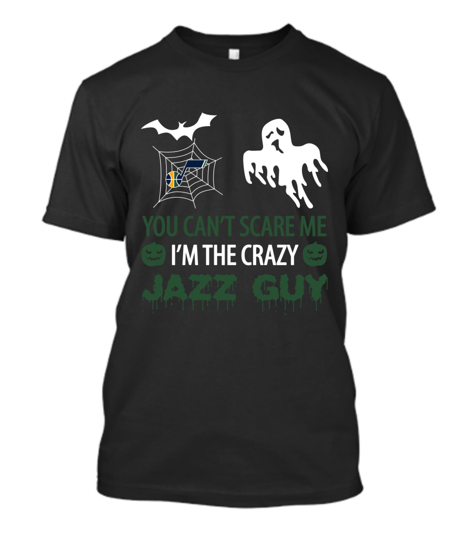 You Can't Scare Me I'm The Crazy Jazz Guy Halloween Ghost Bat Spiderweb T-Shirt