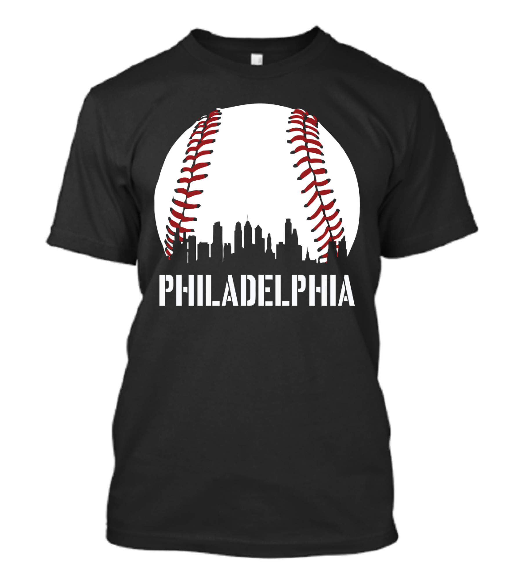 Philadelphia Skyline Baseball Stitching Downtown Philly T-Shirt