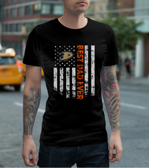 Anaheim Ducks Best Dad Ever Grunge American Flag T-Shirt