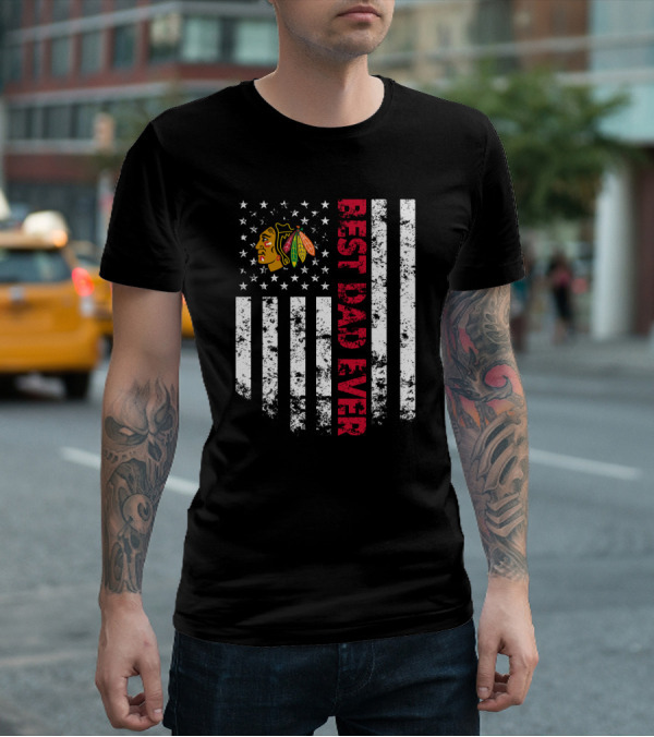 Best Chicago Blackhawks Dad Ever Usa Flag T-Shirt