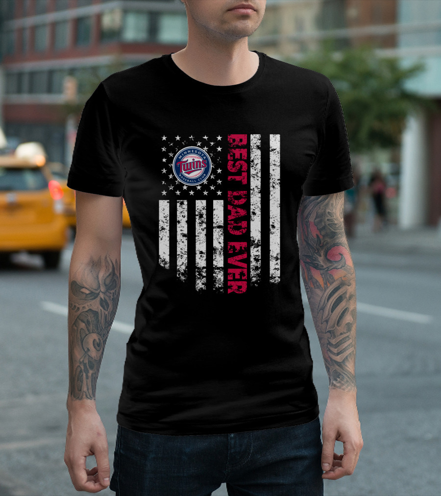 Minnesota Twins Baseball Club Best Dad Ever American Flag T-Shirt
