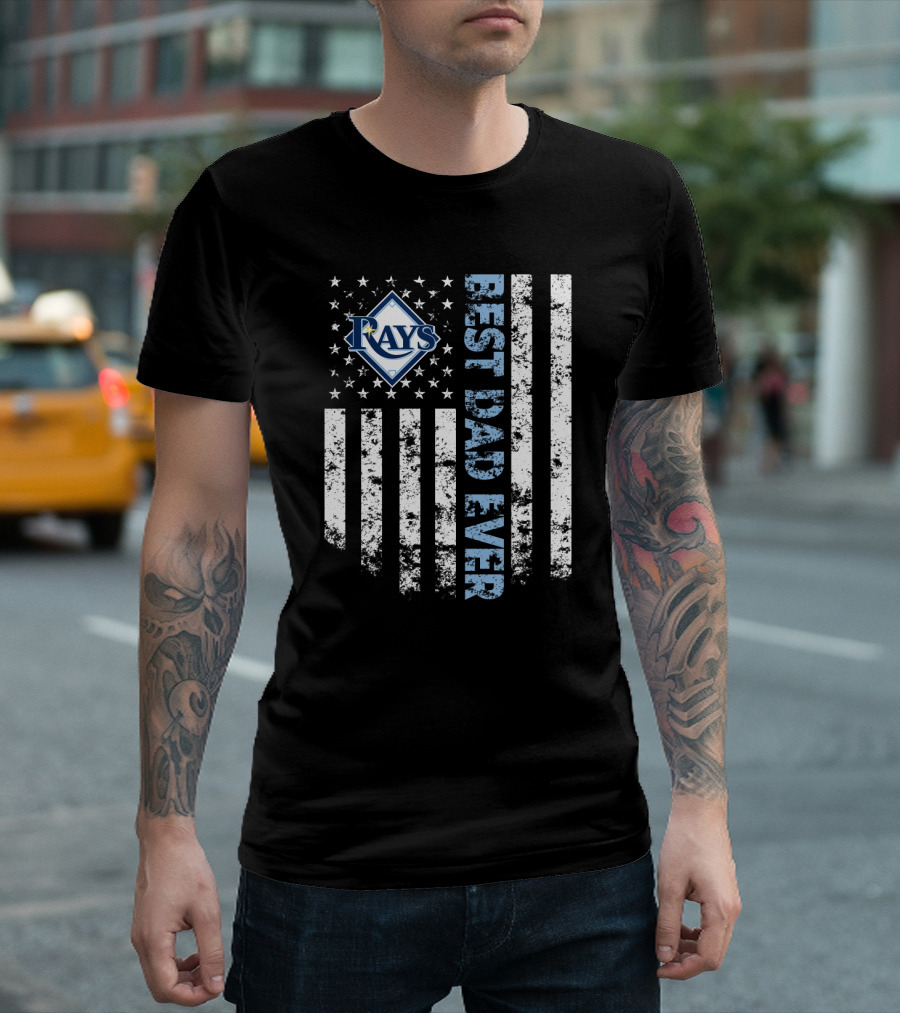 Rays Logo Best Dad Ever with American Flag Stripes T-Shirt