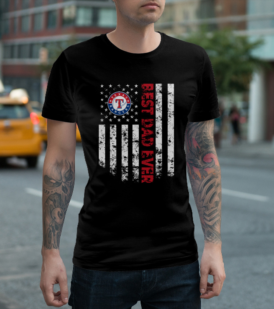 Best Texas Rangers Dad Ever American Flag T-Shirt