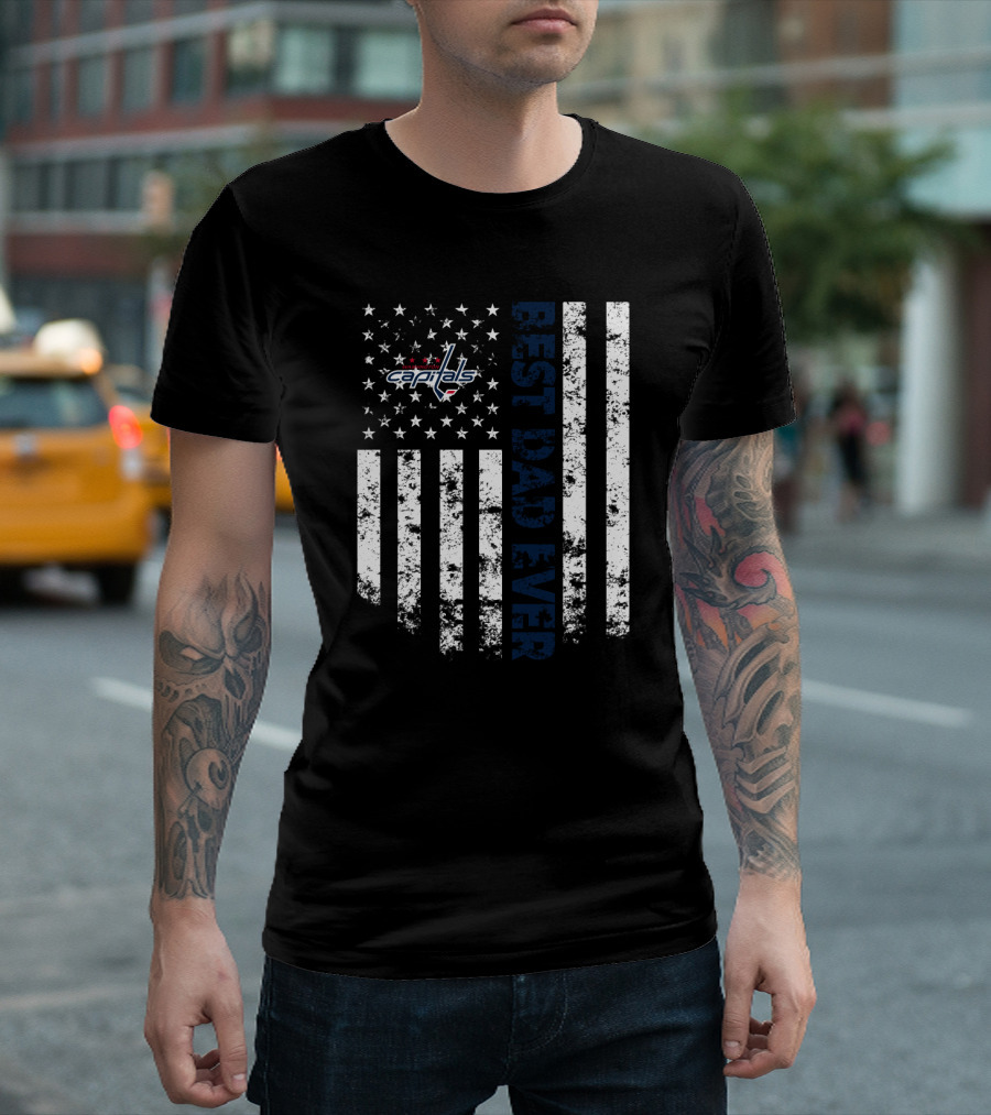 Washington Capitals Best Dad Ever Flag Stripes T-Shirt