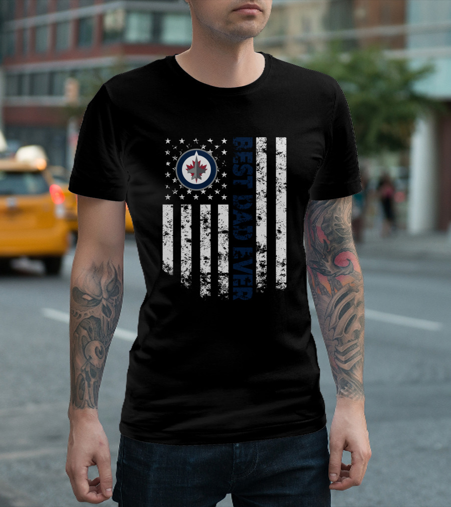 Winnipeg Jets Best Dad Ever With Flag And Hockey T-Shirt