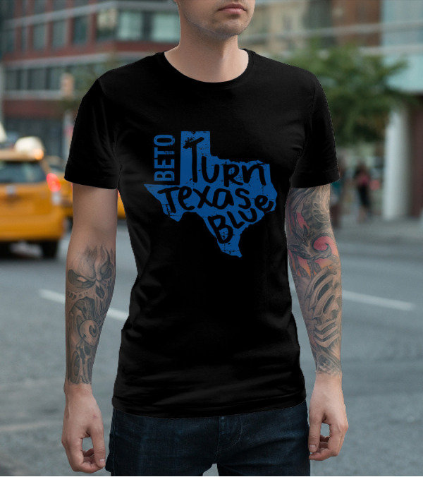Beto Turn Texas Blue Bold Text Inside Blue Texas Outline T-Shirt