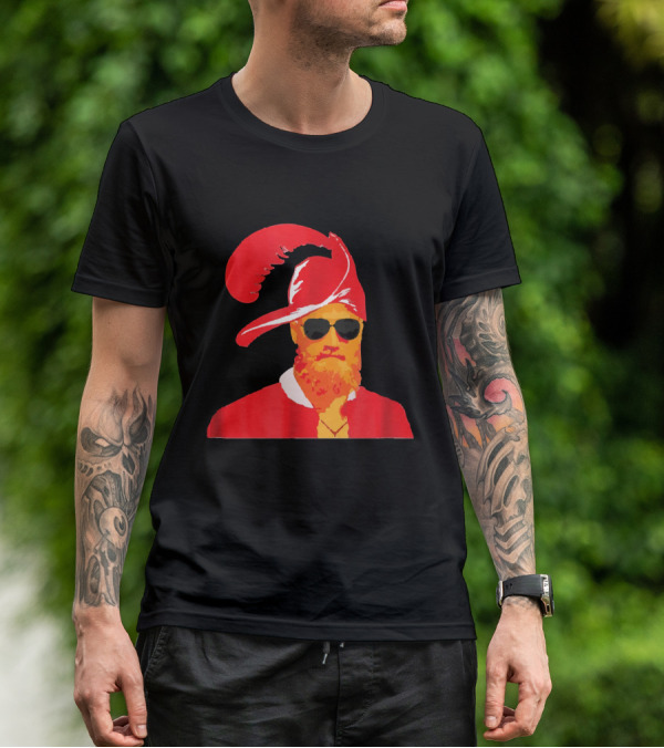 Fitzmagic Pirate Santa With Sunglasses Iconic Beard Red Feather Hat T-Shirt