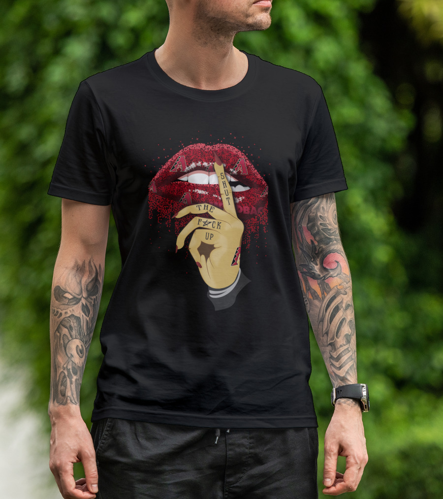 Arizona Diamondbacks Glitter Lips Shut Up Hand Gesture Fan T-Shirt