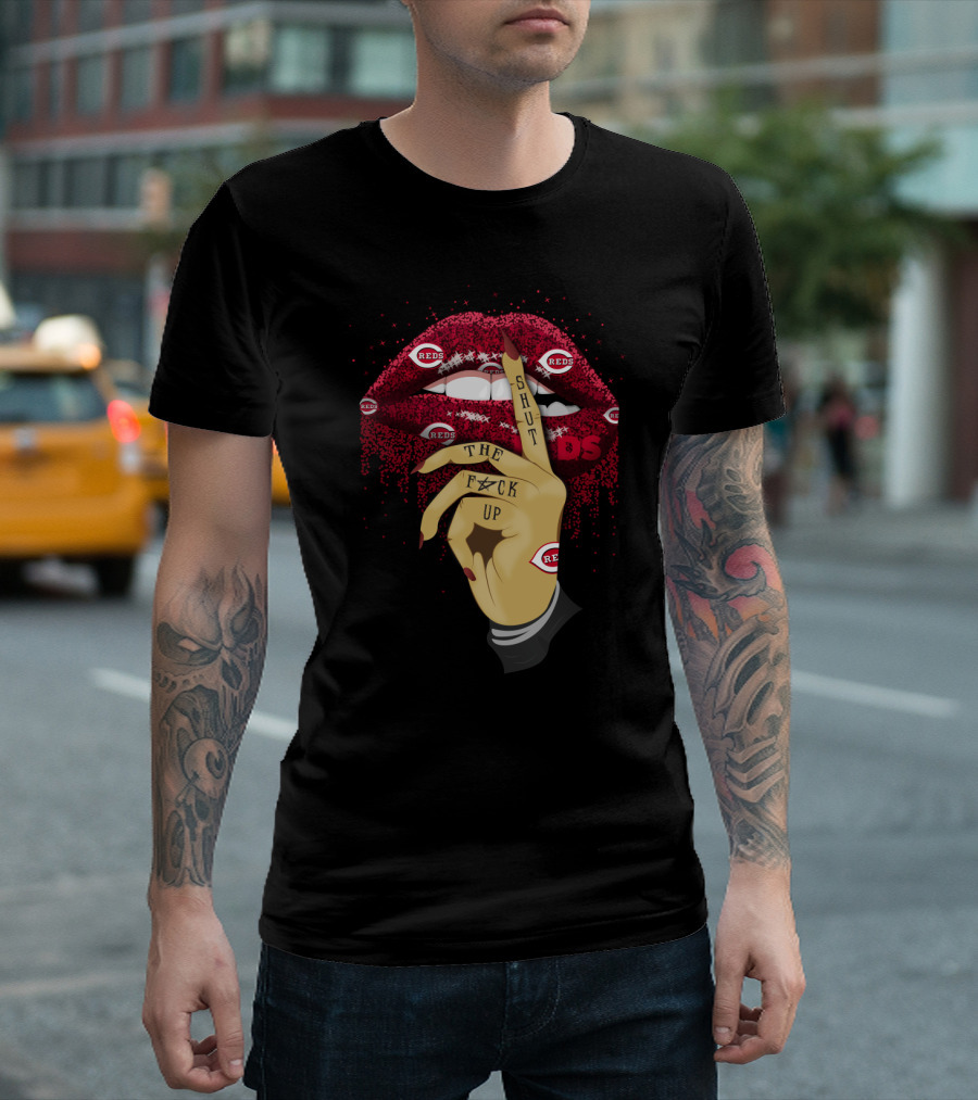 Cincinnati Reds Glitter Lip Shut Up Tattoo Fan T-Shirt